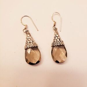 Elegant Sterling Silver and Smoky Topaz Teardrop Earrings, Beautiful Condition